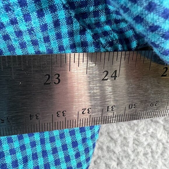 Orvis Men Shirt Medium Blue Gingham 100% Cotton Short Sleeve Button Front Pocket - Picture 7 of 8